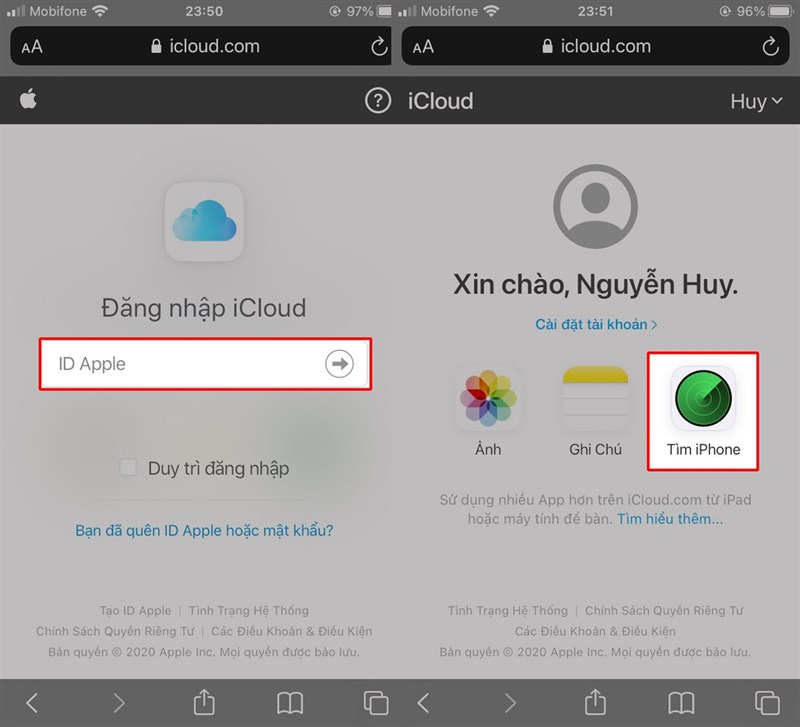 Cách khoá iCloud từ xa bước 1